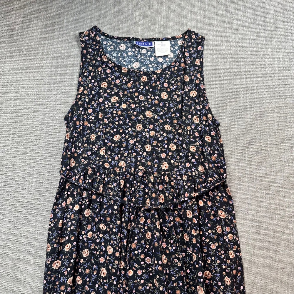 Erika & Co Maxi Dress Womens Small Navy Floral  Rayon Side‎ Tie Boho - Picture 6 of 12